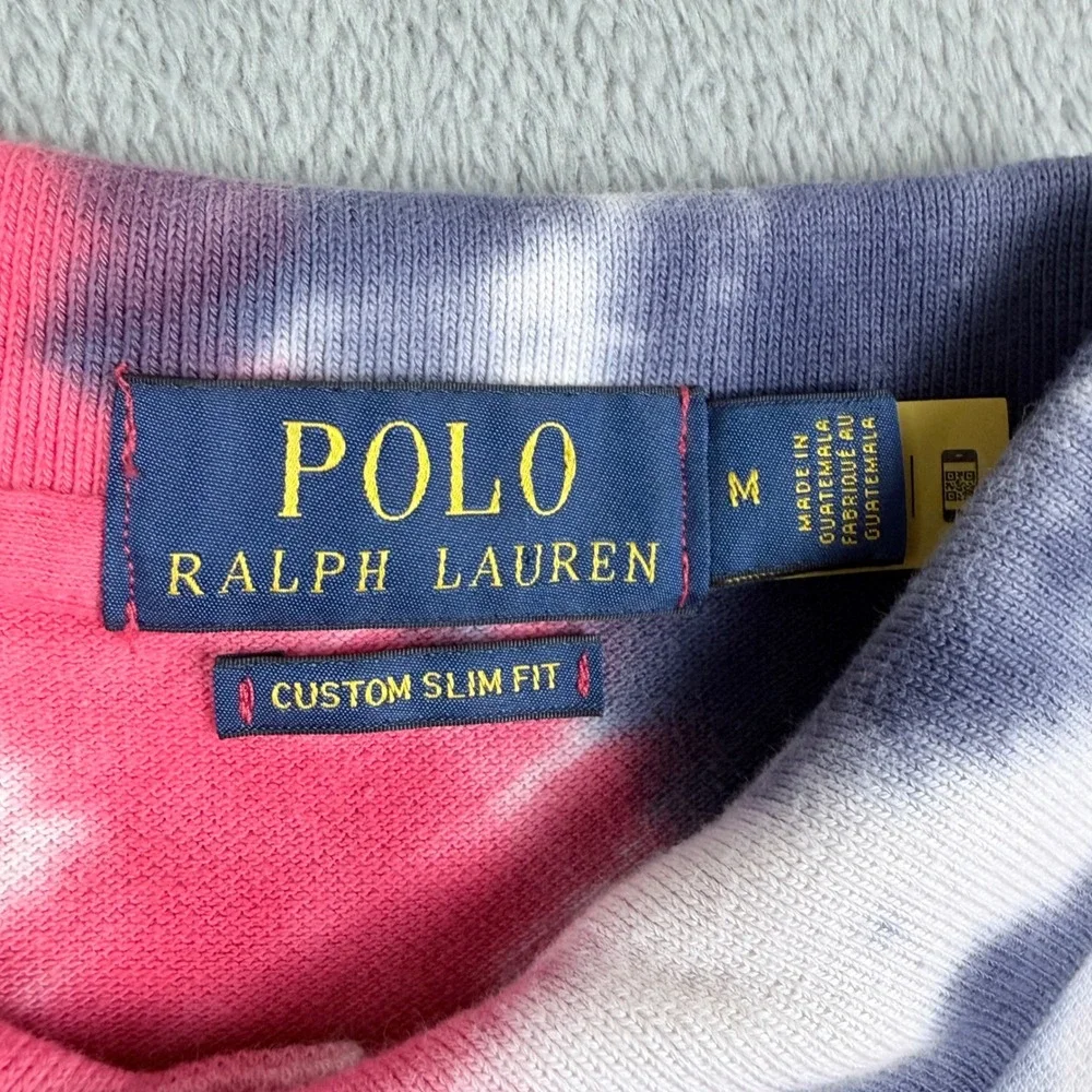 Polo Ralph Lauren Slim Fit Custom Tie Dye Spiral Polo Shirt Red White Blue  M